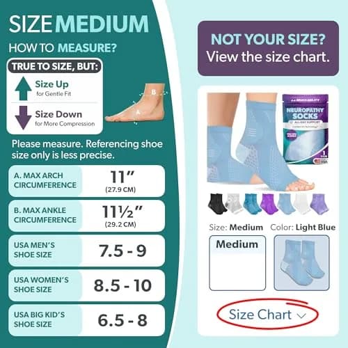 BraceAbility Neuropathy Socks (Pair) - Light Blue Medium | FDA Approved Diabetic Foot Sleeves for Nerve Pain Relief thumbnail 2