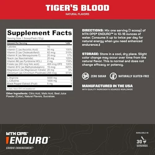 MTN OPS Enduro Stim-Free Pump Pre Workout, Tiger's Blood | Non-Stim Nitric Oxide Booster for Performance & Endurance thumbnail 2