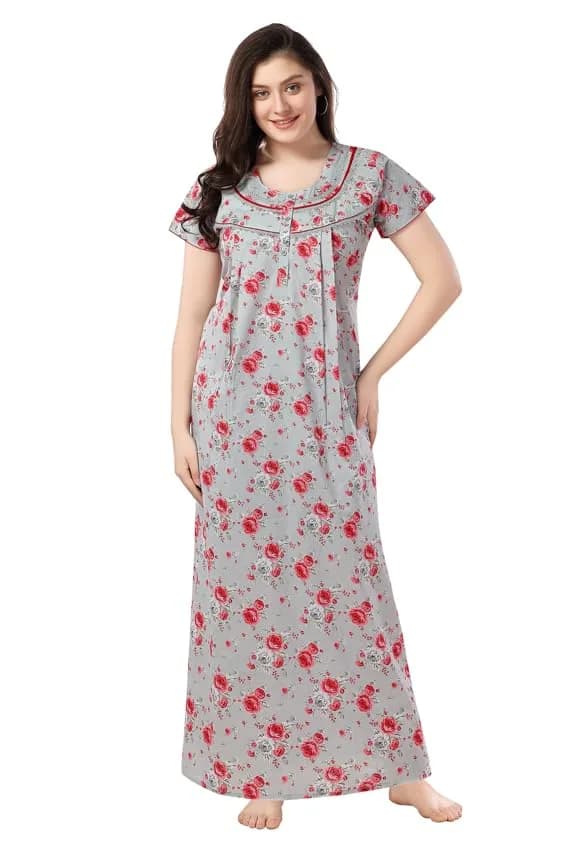 Soulemo Women's Pure Cotton Floor Length Nighty (L - Bust - 44 - Grey 80) 1633X_L | Soft, Lightweight, Stylish Nightwear for Women — Pista 40 / XXL - Bust - 52