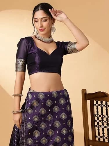 EthnicJunction Women's Paithani Silk Blend Saree With Blouse Piece, Purple, 5.5m (5.3 Meter) | Authentic Indian Weave thumbnail 7