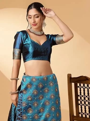 EthnicJunction Paithani Silk Blend Woven Saree With Blouse Piece, Sky Blue, 5.3m (5.8yd) | Authentic Indian Weave thumbnail 7