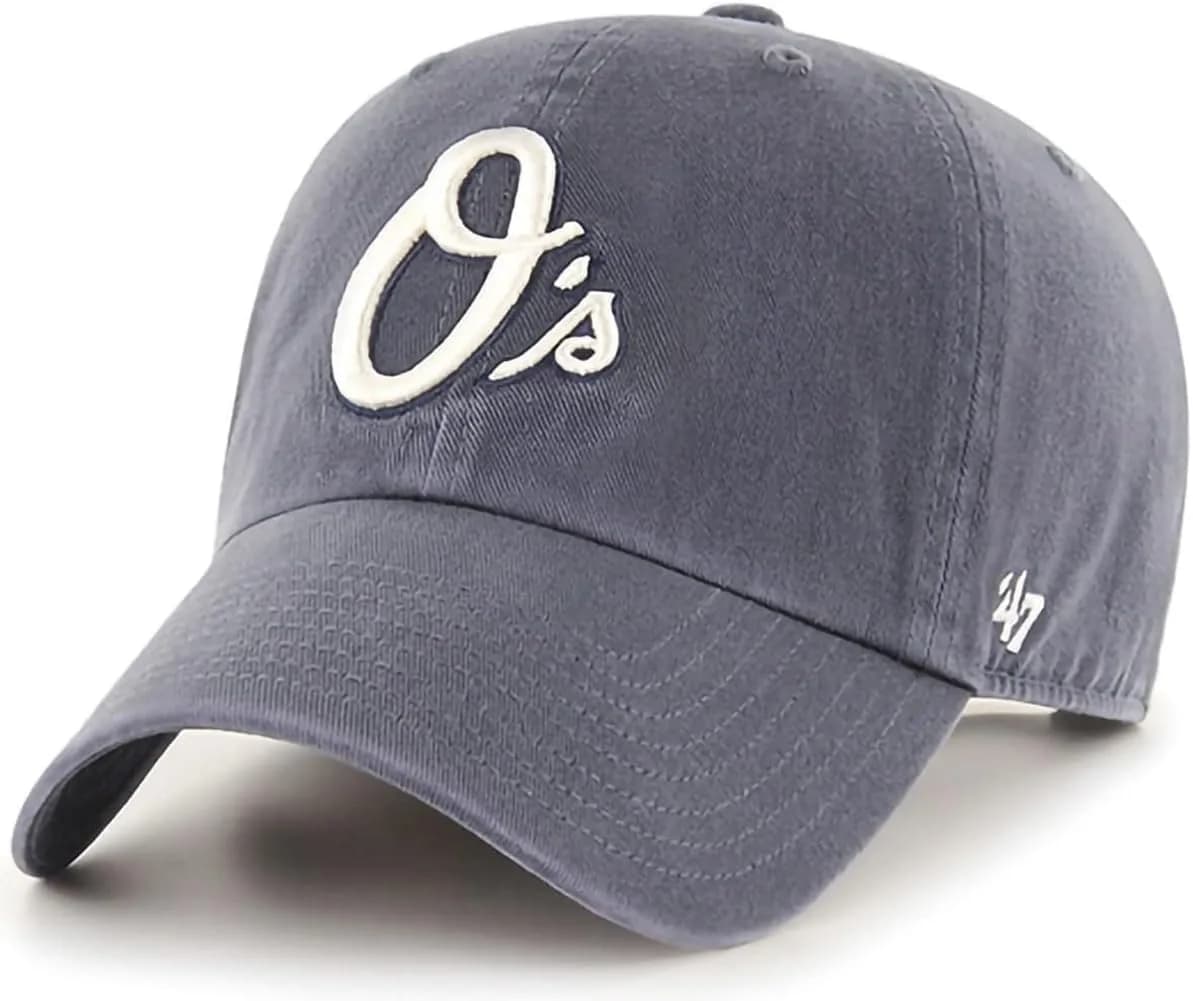 47 Brand MLB Vintage Navy Primary Logo Clean Up Adjustable Baseball Cap Hat, Adult One Size Fits All - Baltimore Orioles Vintage Navy