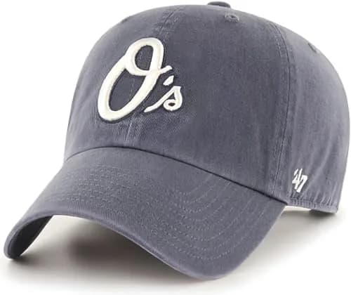 47 Brand MLB Vintage Navy Primary Logo Clean Up Adjustable Baseball Cap Hat, Adult One Size Fits All - Baltimore Orioles Vintage Navy thumbnail 1