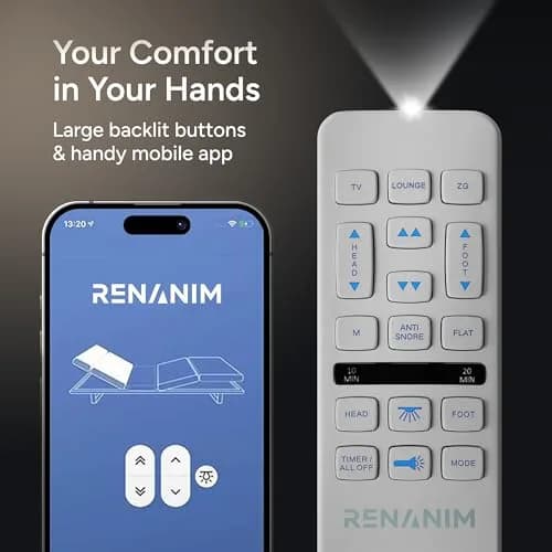 Renanim Twin XL Adjustable Bed Frame & 12" Cooling Gel Memory Foam Mattress | Zero Gravity, Massage, USB Ports thumbnail 6