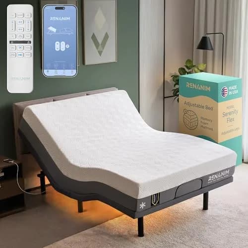 Renanim Queen Adjustable Bed Frame with Mattress | Zero Gravity, Massage & USB Ports thumbnail 1