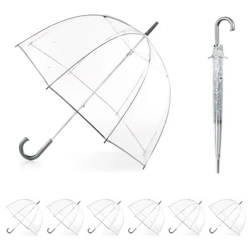 Totes Clear Canopy Bubble Umbrella with J Hook Handle, 6-Pack | 129.5 cm (51 inch) Arc thumbnail 1