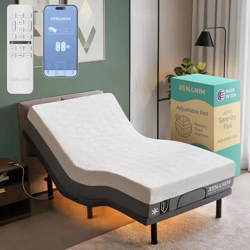 Renanim Twin XL Adjustable Bed Frame & Mattress | 14" Cooling Gel Memory Foam, Zero Gravity, Wireless Remote thumbnail 1