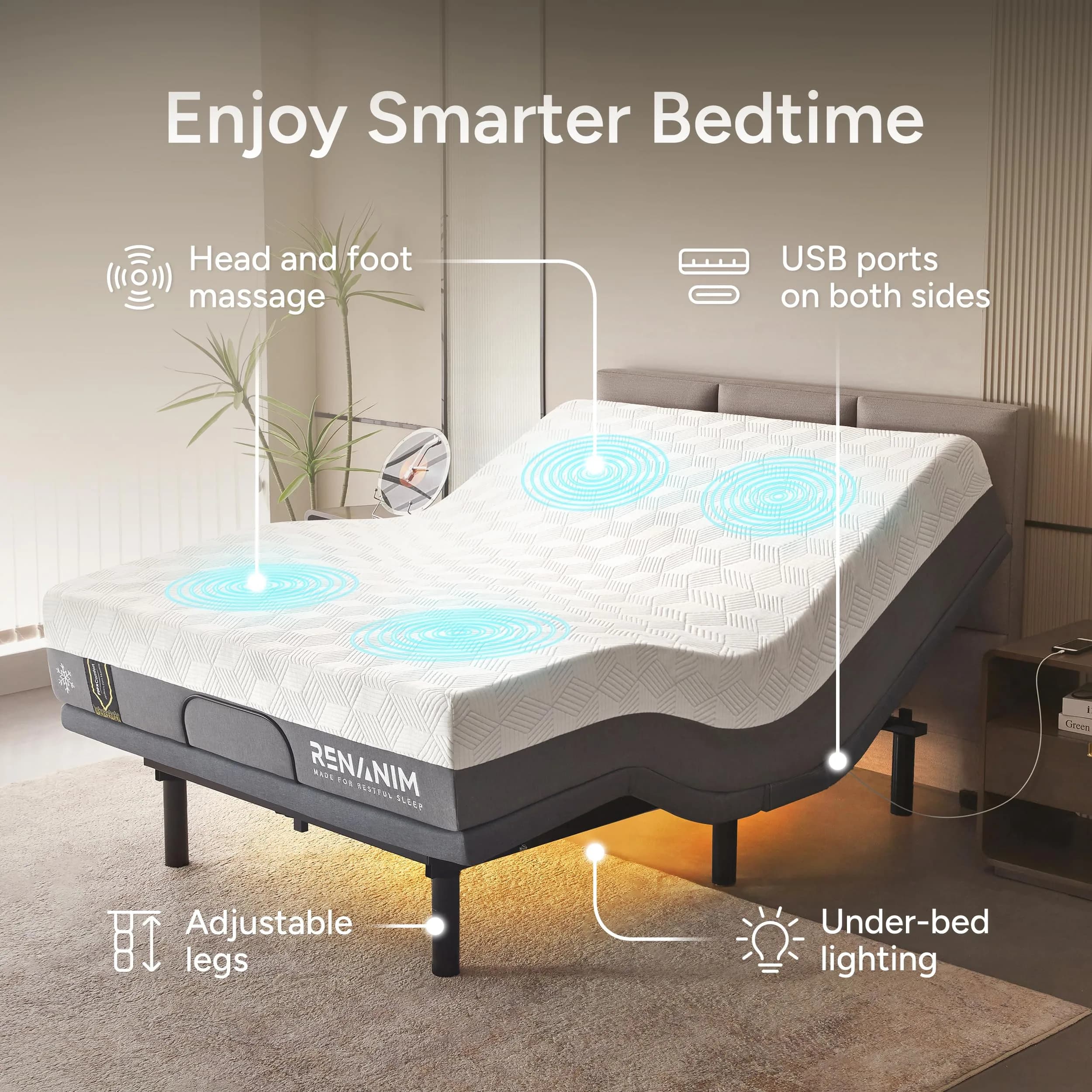 Renanim Full Size Adjustable Bed Frame with Mattress | Zero Gravity, Massage, Wireless Remote thumbnail 5