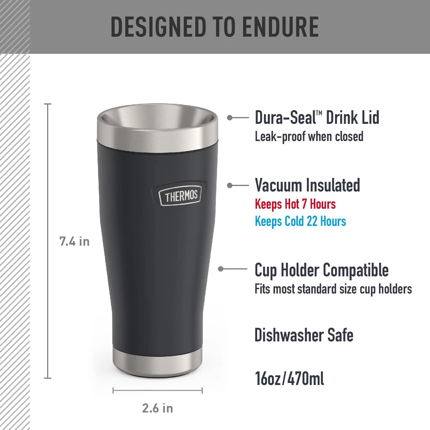 THERMOS ICON SERIES Stainless Steel Tumbler 590ml (16 oz) | Vacuum Insulated for Hot & Cold Drinks - view 2