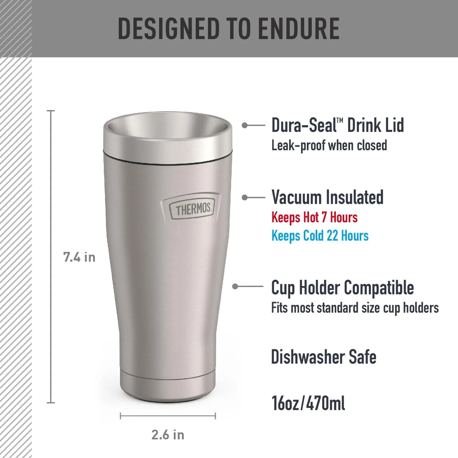 THERMOS ICON SERIES 16 oz Stainless Steel Tumbler | Vacuum Insulated, Matte Stainless Steel, Cup Holder Compatible - view 2