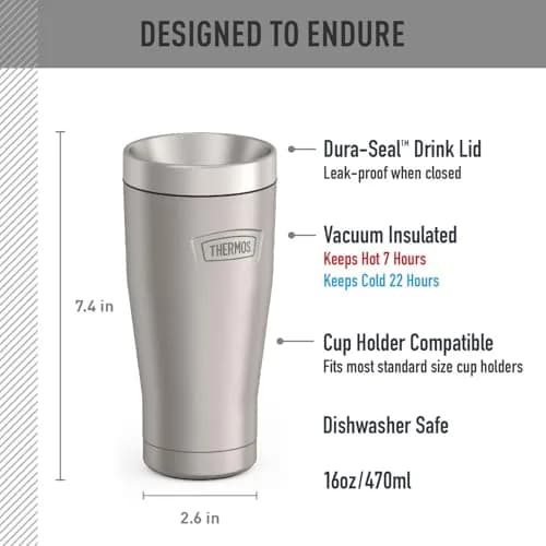 THERMOS ICON SERIES 16 oz Stainless Steel Tumbler | Vacuum Insulated, Matte Stainless Steel, Cup Holder Compatible thumbnail 2
