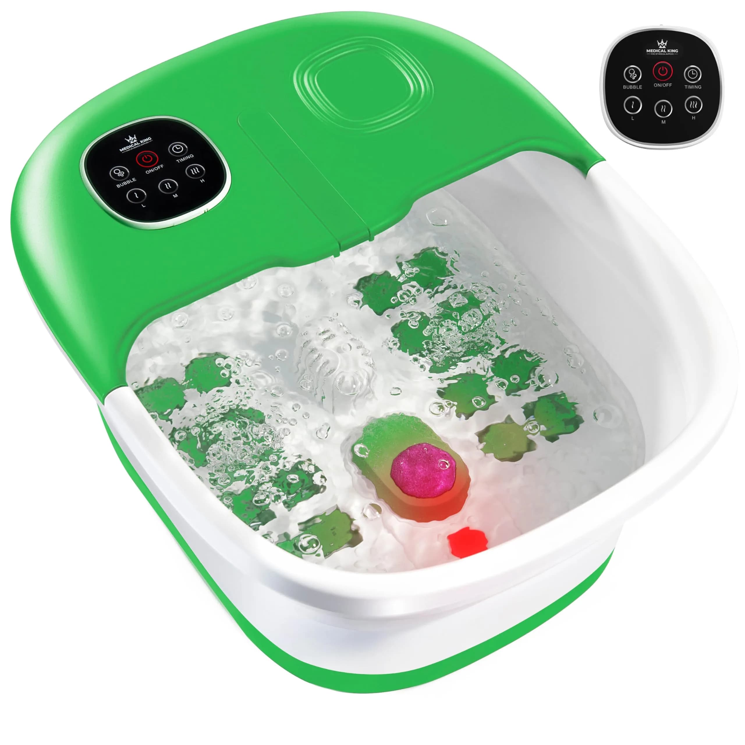 Medical king Collapsible Foot Spa Massager with Heat, Bubbles, Vibration, Remote Control & Pedicure Stone | 1.93 kg (4.25 lb) - main product image