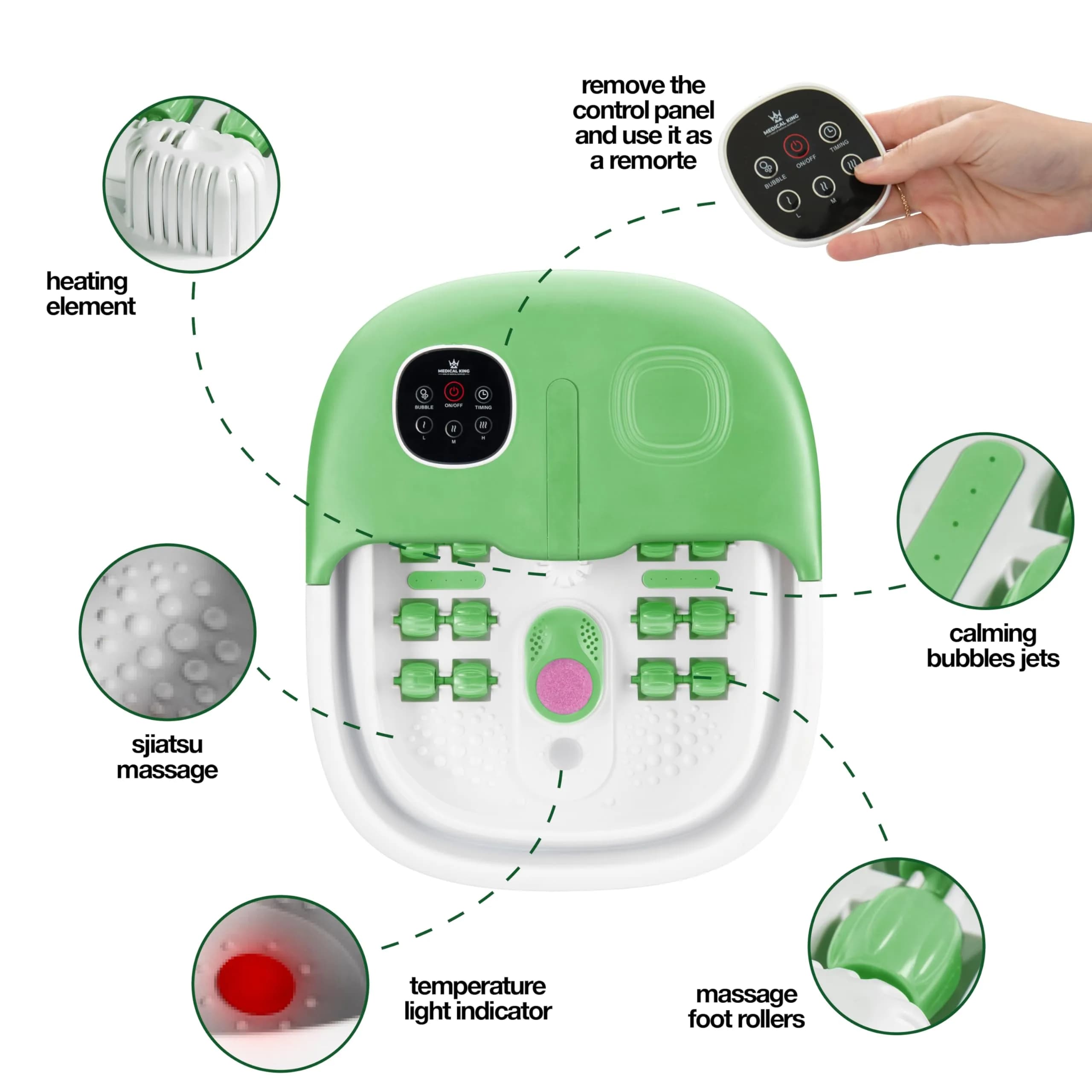 Medical king Collapsible Foot Spa Massager with Heat, Bubbles, Vibration, Remote Control & Pedicure Stone | 1.93 kg (4.25 lb) - view 2