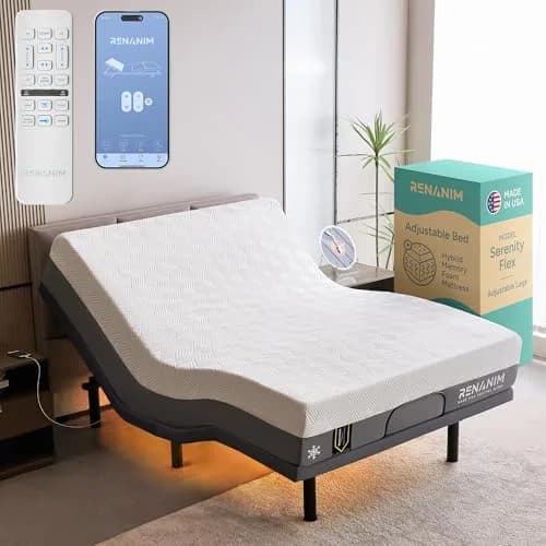 Renanim Full Size Adjustable Bed Frame with 12" Hybrid Mattress | Zero Gravity, Massage & USB Ports thumbnail 1