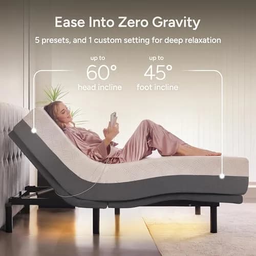 Renanim Full Size Adjustable Bed Frame with 12" Hybrid Mattress | Zero Gravity, Massage & USB Ports thumbnail 3