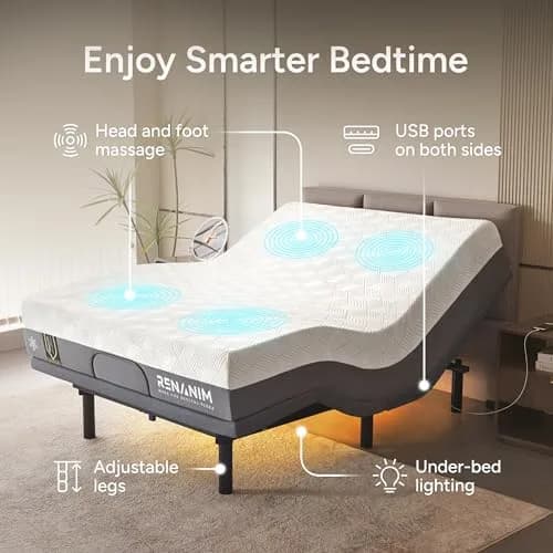 Renanim Queen Adjustable Bed Frame with Mattress | 14" Hybrid Memory Foam, Zero Gravity, Massage, Wireless Remote thumbnail 5