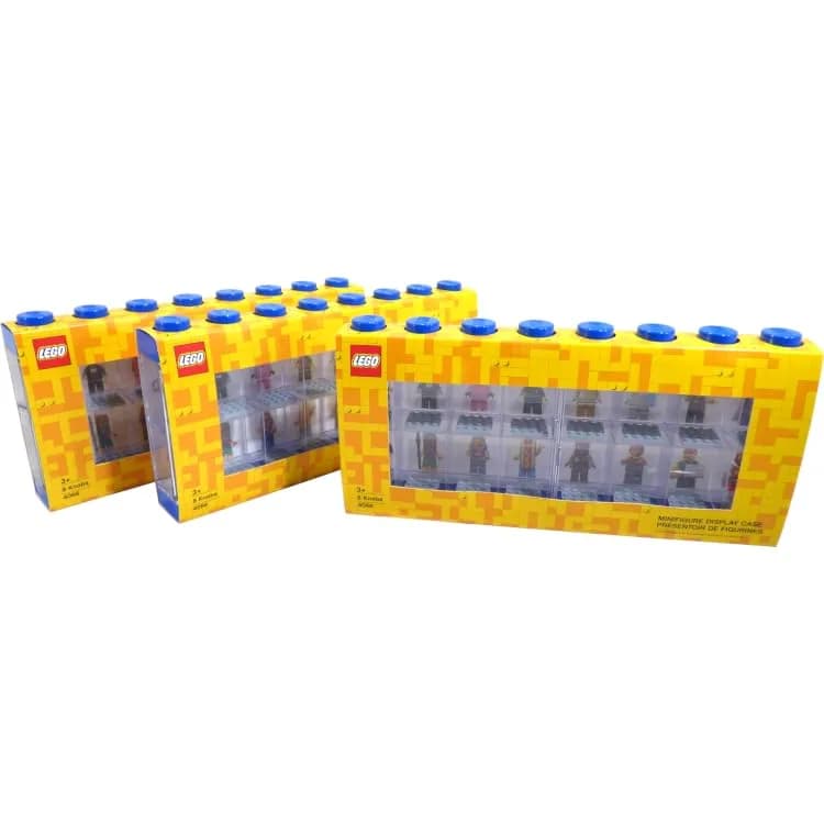 LEGO Minifigure Display Case Large 3 Pack Bright Blue | Stackable Plastic Storage for Desk or Wall - main product image