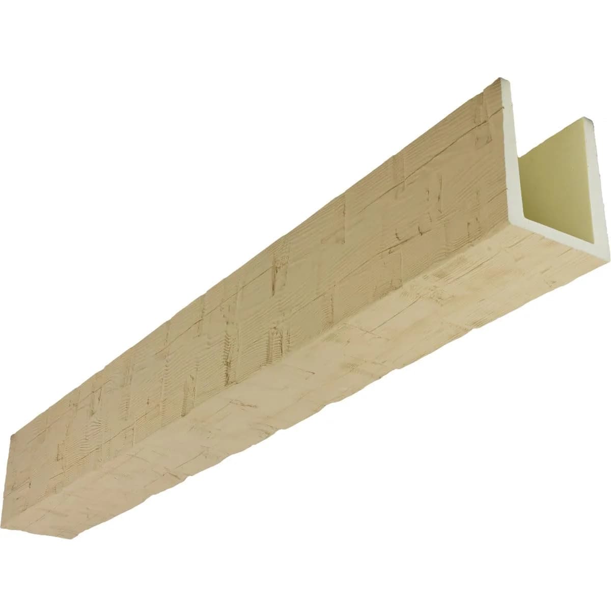 Ekena Millwork 5 1/2"W x 5 1/2"H x 24-ft. L 3-Sided U-Beam Faux Wood Ceiling Beam, Primed Tan | Lightweight, Authentic Look