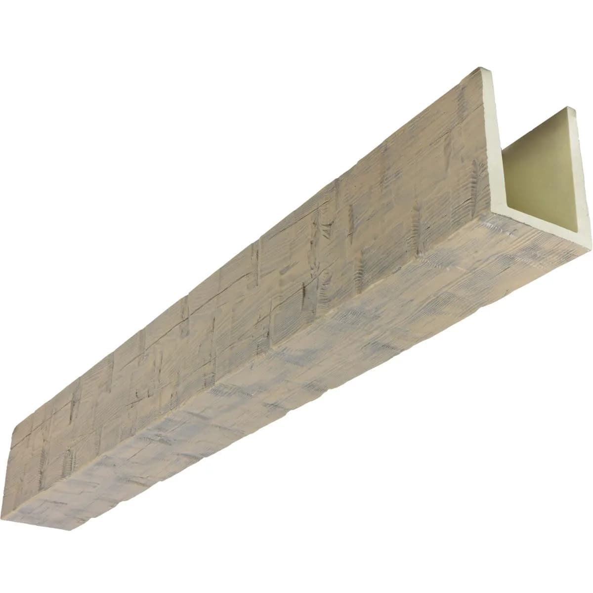 Ekena Millwork 5 1/2"W x 5 1/2"H x 24-ft. L 3-Sided U-Beam Faux Wood Ceiling Beam, Primed Tan | Lightweight, Authentic Look — Sandstone