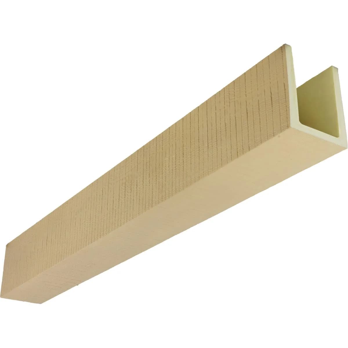 Ekena Millwork 3 1/2"W x 5 1/2"H x 16-ft. L 3-Sided (U-Beam) Resawn Rip HeritageTimber Faux Wood Ceiling Beam, Primed Tan | Lightweight, Authentic Look