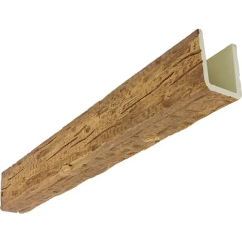 Ekena Millwork 5 1/2"W x 5 1/2"H x 24-ft. L 3-Sided U-Beam Salvaged Timber Faux Wood Ceiling Beam, Warm Caramel | Authentic US Design thumbnail 1
