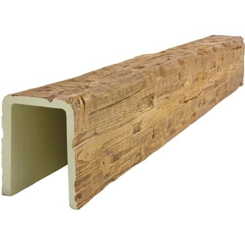 Ekena Millwork 5 1/2"W x 5 1/2"H x 24-ft. L 3-Sided U-Beam Salvaged Timber Faux Wood Ceiling Beam, Warm Caramel | Authentic US Design thumbnail 3