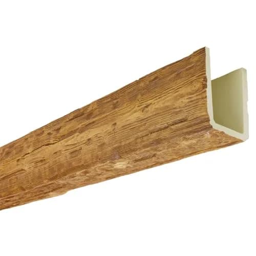 Ekena Millwork 5 1/2"W x 5 1/2"H x 20-ft. L 3-Sided U-Beam Salvaged Timber Faux Wood Ceiling Beam, Warm Caramel | Authentic US Import thumbnail 5