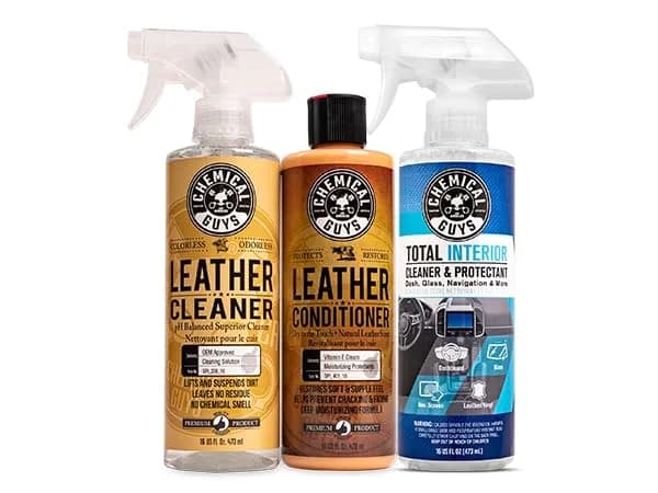 Chemical Guys Leather Cleaner, Conditioner & Total Interior Bundle, 16 Fl Oz (48 Fl Oz Total) | USA-Sourced Auto Interior Care Kit - main product image