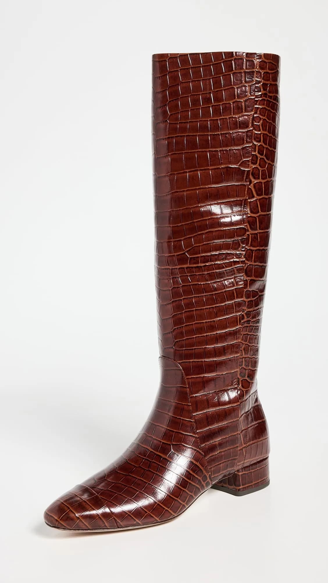 Veronica Beard Cecile High Shaft Boots Knee, Sepia Croc Print Leather, 6 | Luxe Croc-Embossed Leather Knee-High Boots thumbnail 2