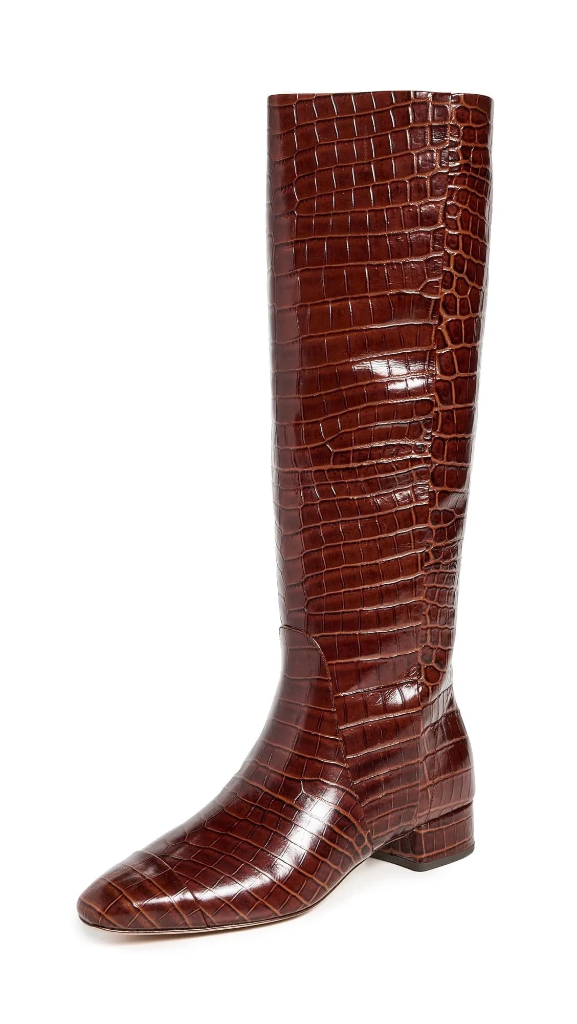 Veronica Beard Cecile High Shaft Boots 7 | Croc Print Leather, Knee-High, Block Heel