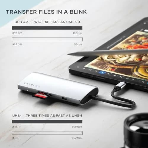 Satechi 8-in-1 USB-C Hub V3, 11.4cm (4.49in) x 5.4cm (2.13in) x 1.6cm (0.63in) | 8K HDMI, 100W PD Charging, 10Gbps Data, Ethernet, SD Card Reader, Silver thumbnail 4