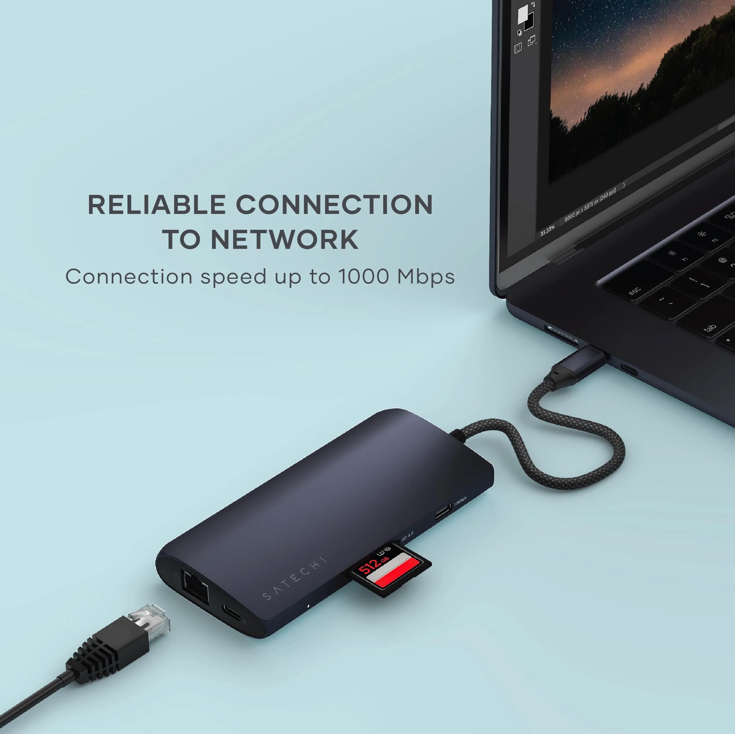 Satechi 8-in-1 USB-C Hub V3, 8K HDMI, 100W Charging, Ethernet, Midnight | Multiport Adapter for Mac & Windows thumbnail 7