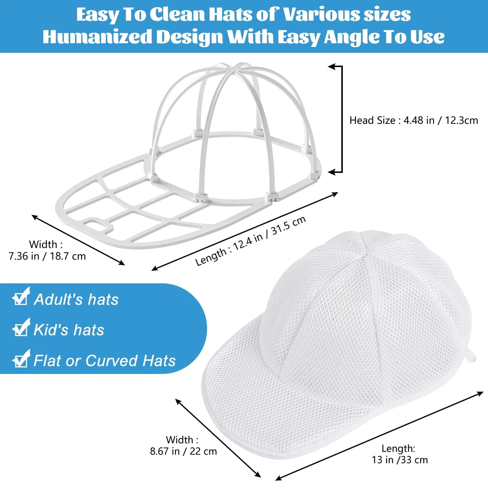 Eiito Hat Washer Cage with Mesh Bag - White, 1 Pack - Keep Your Baseball Caps Clean in Machine or Dishwasher - view 5