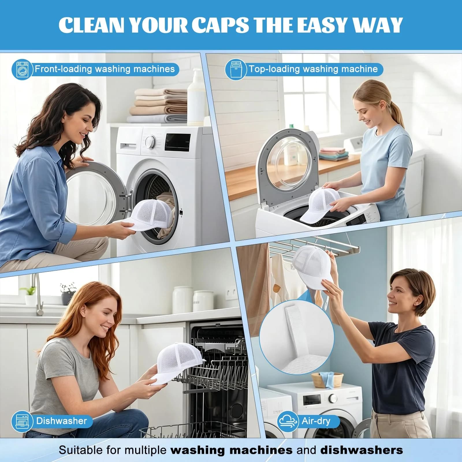 Eiito Hat Washer Cage with Mesh Bag - White, 1 Pack - Keep Your Baseball Caps Clean in Machine or Dishwasher - view 7