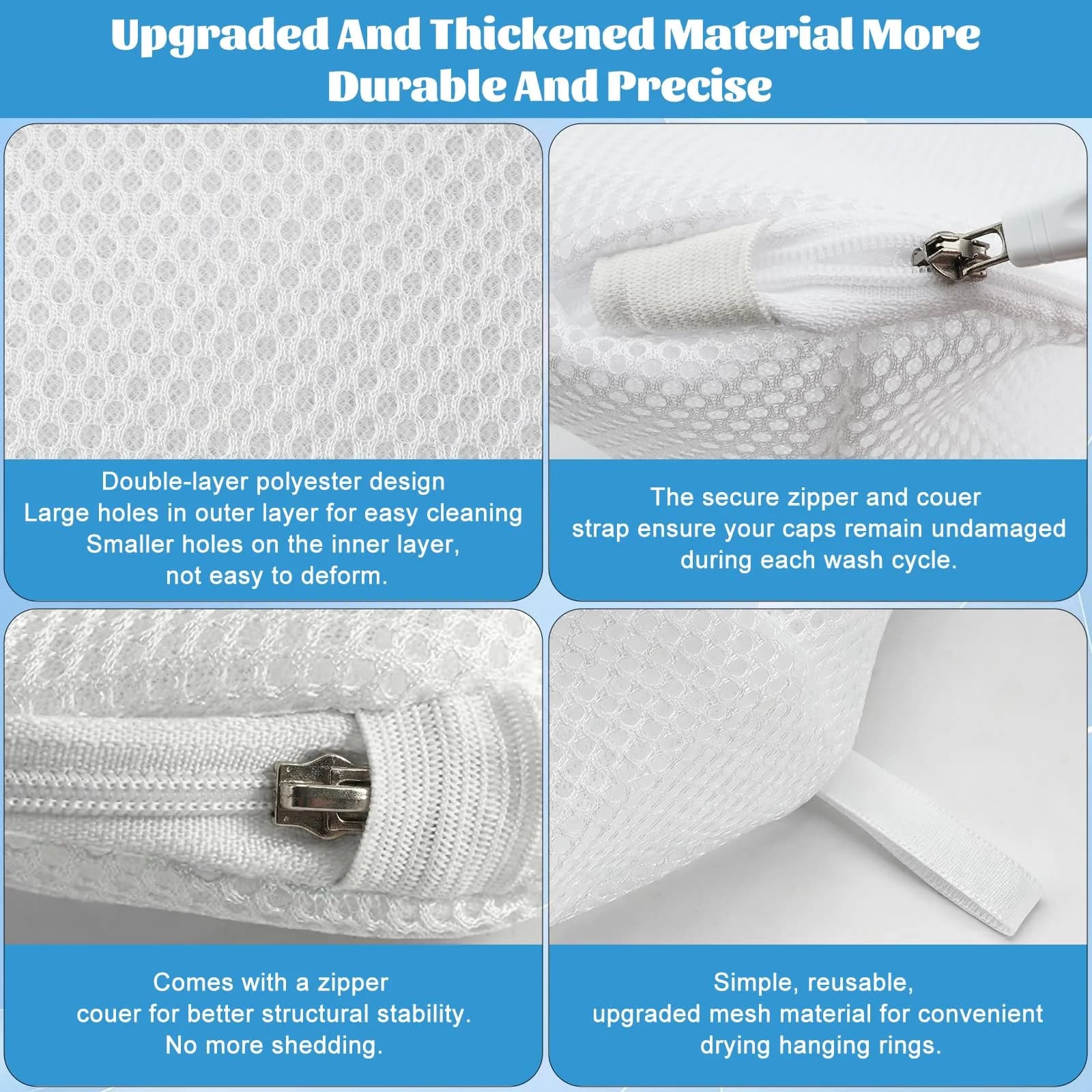 Eiito Hat Washer Cage with Mesh Bag - White, 1 Pack - Keep Your Baseball Caps Clean in Machine or Dishwasher - view 3