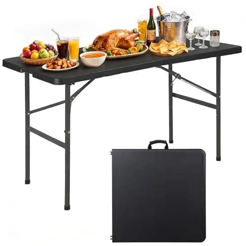 Saicool Portable Folding Table 4FT Black | Heavy Duty Plastic Indoor Outdoor thumbnail 1