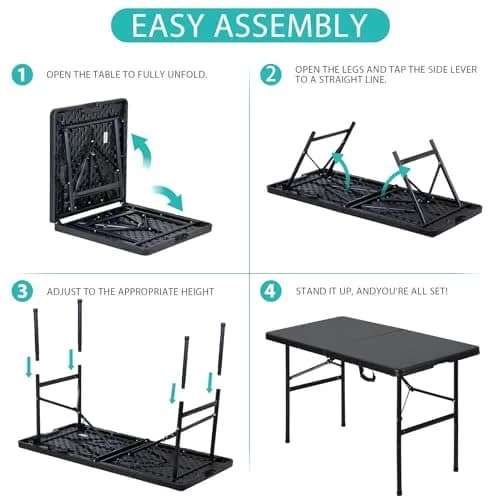 Saicool Portable Folding Table 4FT Black | Heavy Duty Plastic Indoor Outdoor thumbnail 7