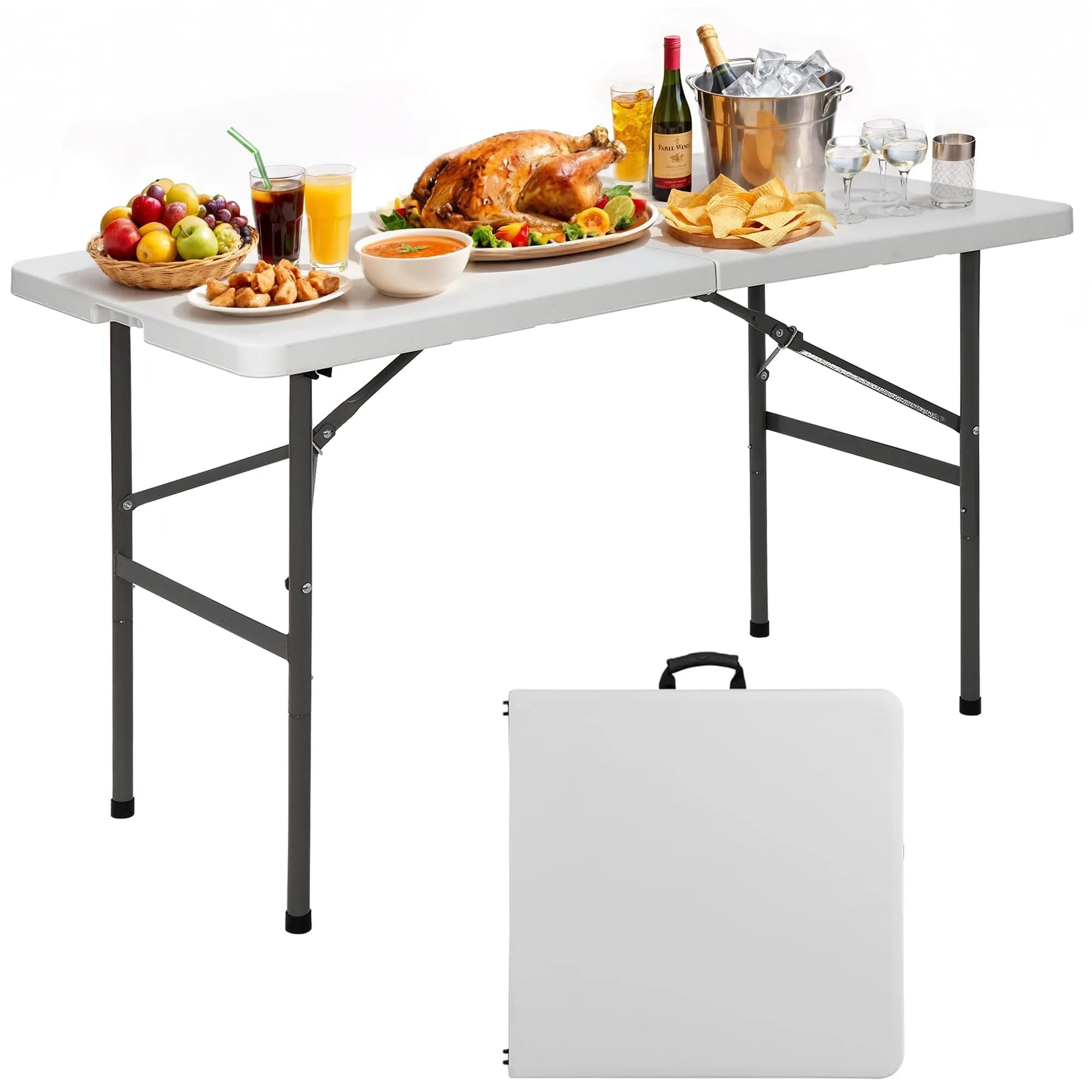 Saicool Folding Event Table 4FT | Heavy Duty Indoor Outdoor Camping Table — White