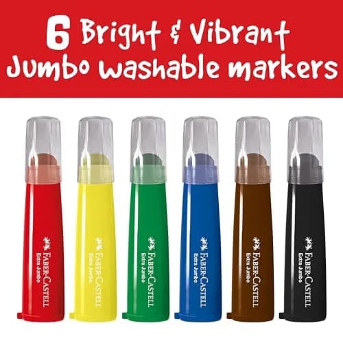 Faber-Castell Little Creatives Extra Jumbo Washable Markers for Kids - 6 Colors (156 g) | Non-Toxic & Teacher-Recommended thumbnail 2