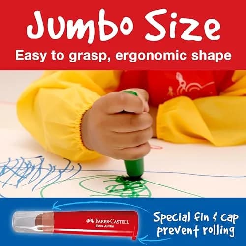 Faber-Castell Little Creatives Extra Jumbo Washable Markers for Kids - 6 Colors (156 g) | Non-Toxic & Teacher-Recommended thumbnail 3
