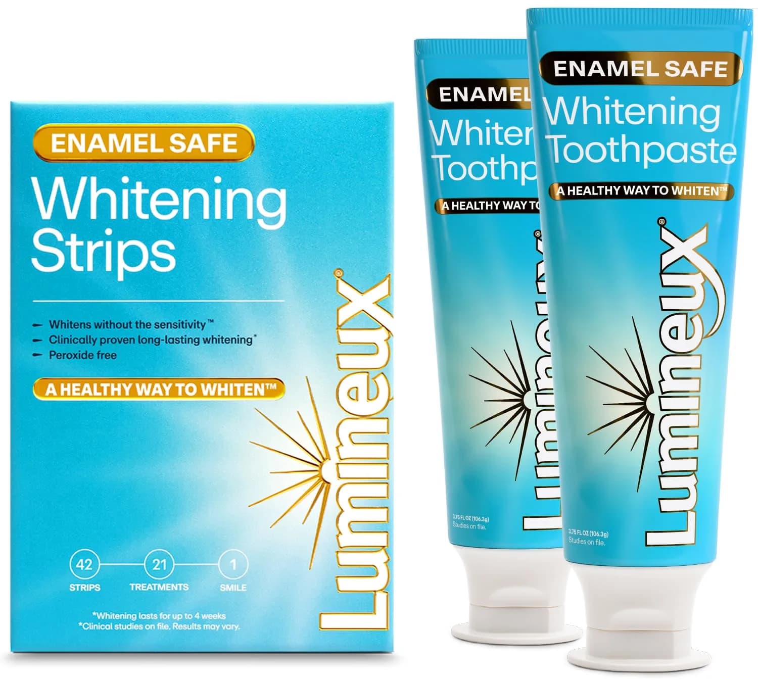 Lumineux Whitening Duo Set 21 Strip Treatments & 2 Pack Toothpaste | Peroxide-Free Enamel-Safe Whitening