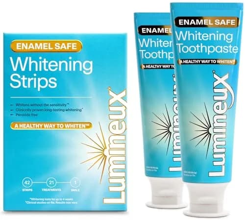 Lumineux Whitening Duo Set 21 Strip Treatments & 2 Pack Toothpaste | Peroxide-Free Enamel-Safe Whitening thumbnail 1