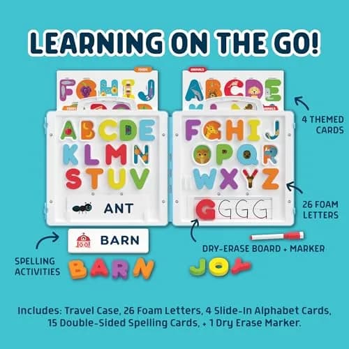Chuckle & Roar All About ABC’s Travel Case – On-the-Go Alphabet Learning Set with Chunky Foam Letters, Dry-Erase Board, Spelling Cards & Puzzle for Kids 3+ thumbnail 2
