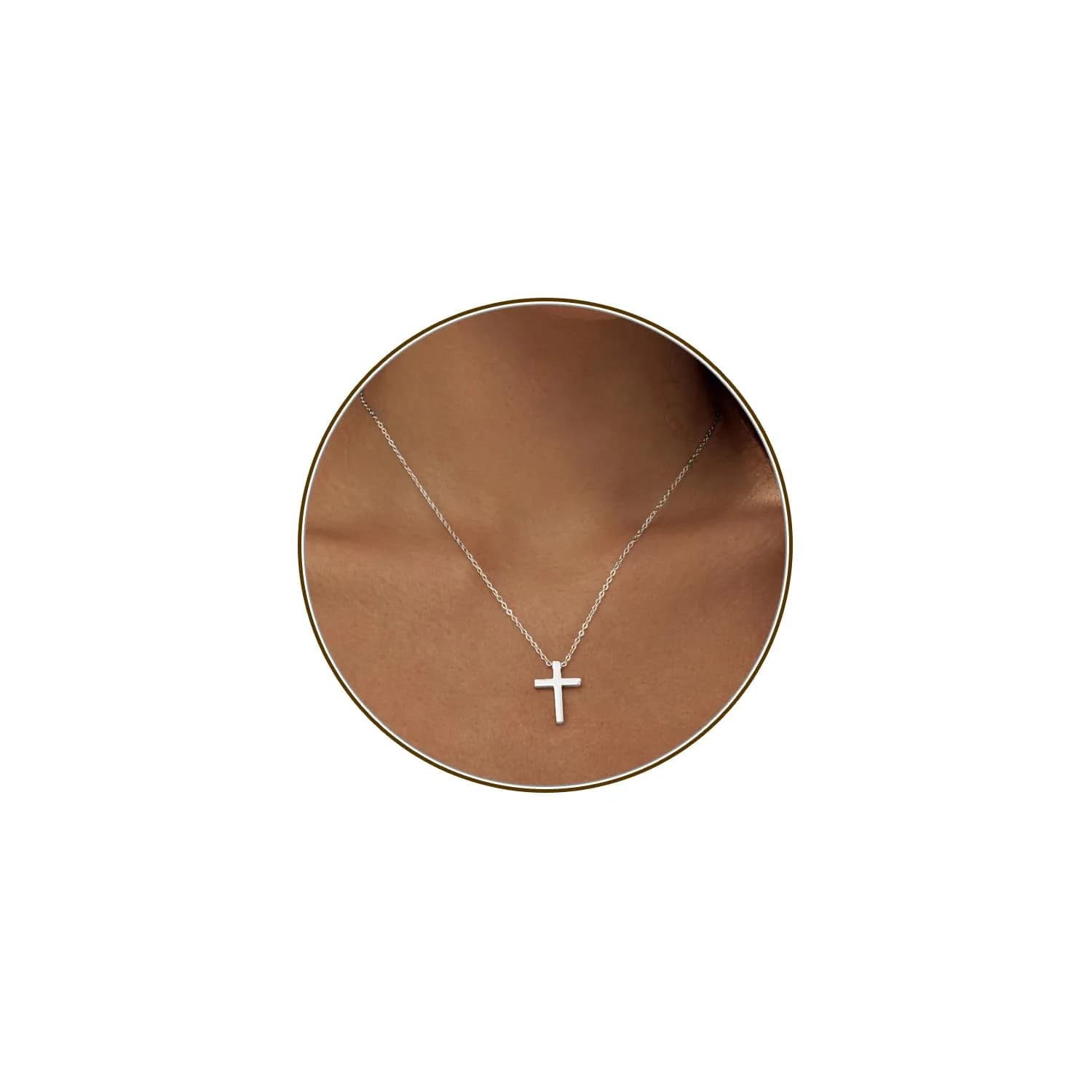HERIER Classic Cross-Silver Necklace for Women | 18K White Gold Plated 41.9cm (16.5") Faith Jewelry - main product image