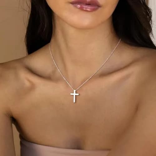 HERIER Silver Necklace for Women Dainty Cross Necklace 20.5mm*14.5mm | Simple Trendy Jewelry thumbnail 6