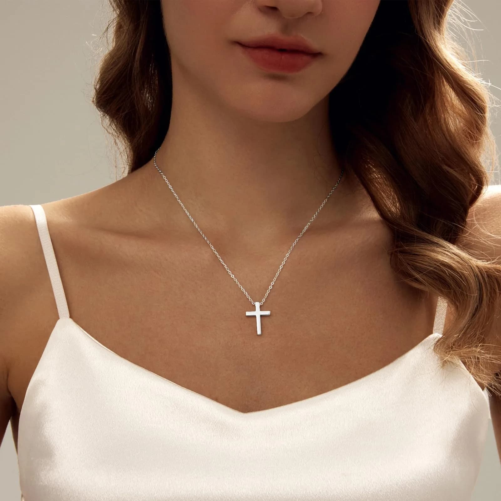 HERIER Classic Cross-Silver Necklace for Women | 18K White Gold Plated 41.9cm (16.5") Faith Jewelry - view 2