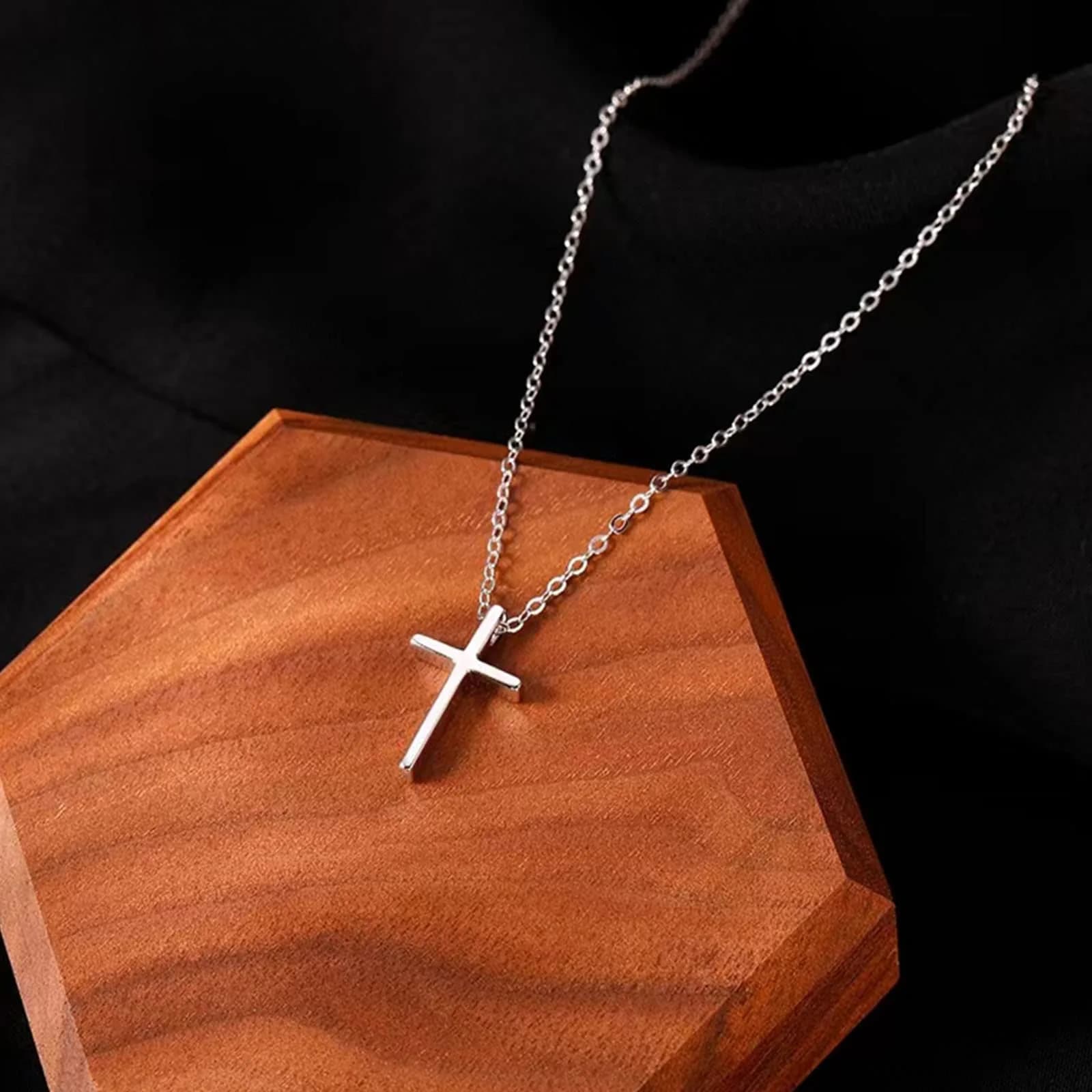 HERIER Classic Cross-Silver Necklace for Women | 18K White Gold Plated 41.9cm (16.5") Faith Jewelry - view 4