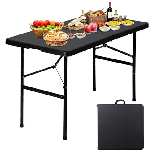 ZenStyle 4ft Heavy Duty Folding Table - Plastic Top & Steel Legs | Indoor Outdoor Utility Table thumbnail 1