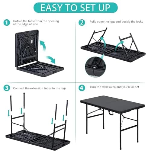 ZenStyle 4ft Heavy Duty Folding Table - Plastic Top & Steel Legs | Indoor Outdoor Utility Table thumbnail 5