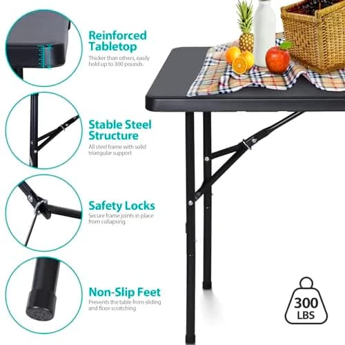 ZenStyle 4ft Heavy Duty Folding Table - Plastic Top & Steel Legs | Indoor Outdoor Utility Table thumbnail 7